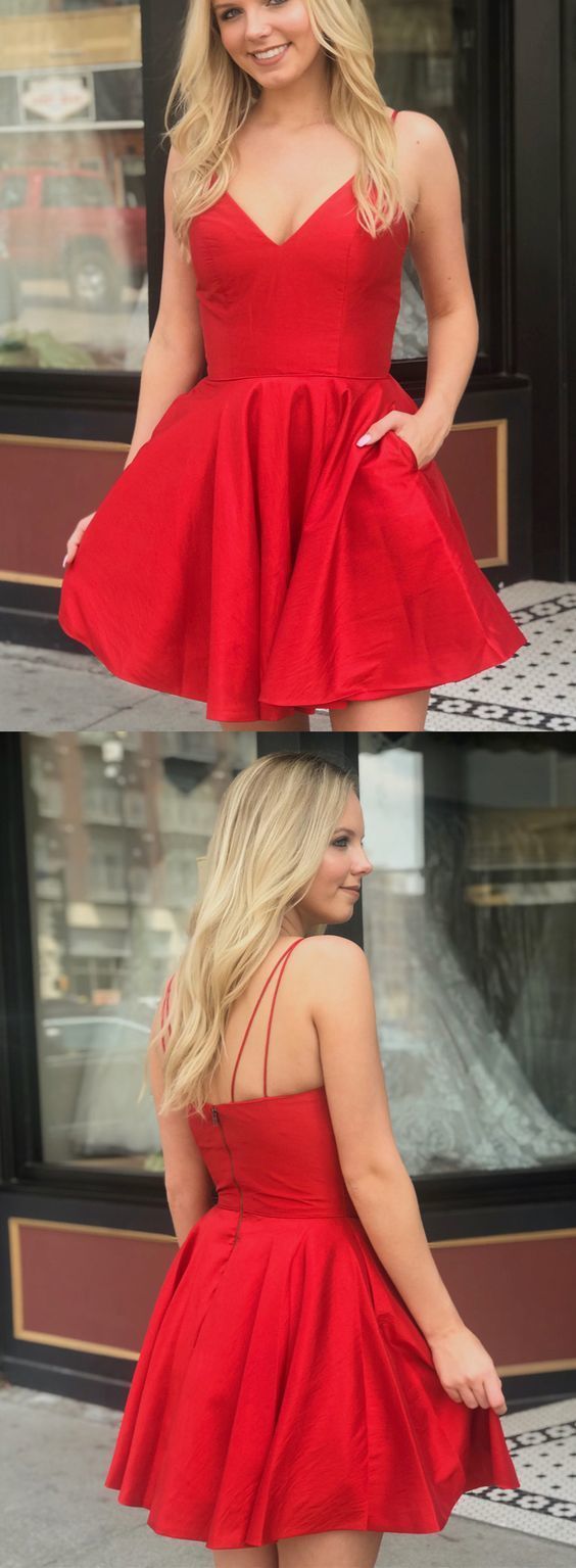 Sexy Red Satin Mini Party Dress, Short homecoming Dress, Red Cocktail Dress cg437