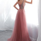 Sparkly V-Neck Beaded Long Prom Dress Fahion Beadings Evening Party Dress Custom Made Tulle Beads School Dance Dresses cg470