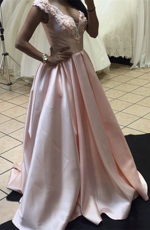 Long pink prom dresses satin v neck floor length dress cg5052