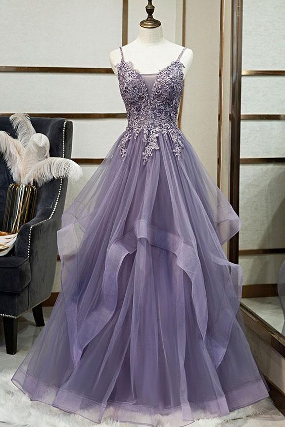 Unique v neck tulle lace long prom dress tulle lace formal dress cg5074