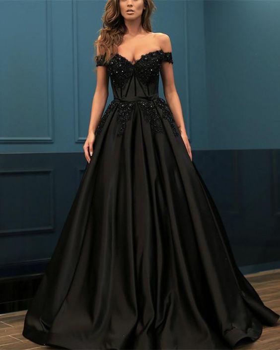Elegant Lace Beaded Off Shoulder Satin Prom Dresses Ball Gowns cg5203