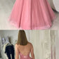 Pink v neck tulle long prom dress, evening dress cg5237