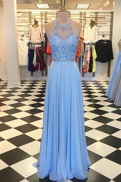 gorgeous prom dress, blue chiffon prom dress, long prom dress cg5260