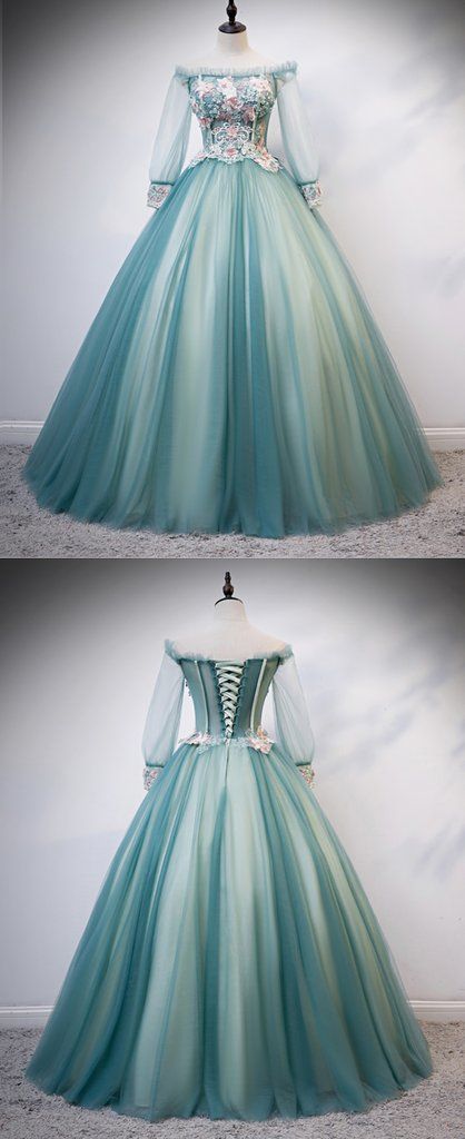 Unique Green Tulle Long Sleeve Strapless Formal Prom Dress, Evening Dress cg5274