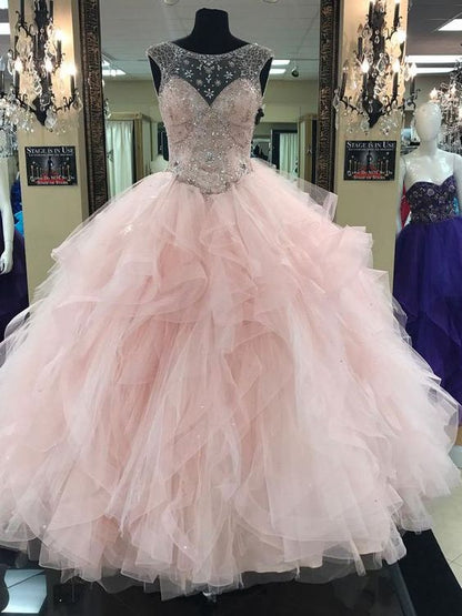 Pink Prom Dress Pink Beading Long Prom Dress Ball Gowns Cap Sleeve Wedding Dress Evening Dress  cg551