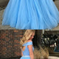Two Piece Off-the-Shoulder Open Back Blue Prom Dress with Beading  cg555