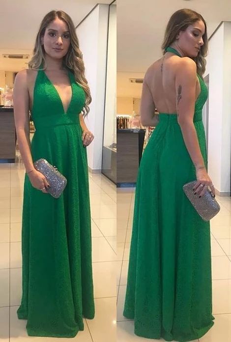 Green long skirts prom dresses ， open back prom dress   cg5560