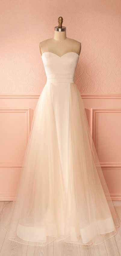 Simple tulle champagne long prom dress, light champagne tulle long evening dress  cg5684