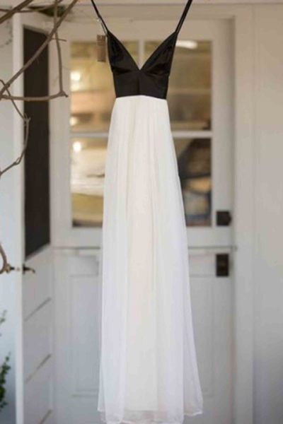 White tulle v neck simple long prom dress  cg5740