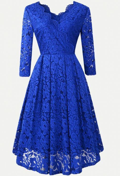 Lace 3/4 Sleeve Royal Blue Homecoming Dress, Short Homecoming Dresses  cg5789