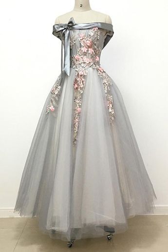 Light Grey Bowknot Long Prom Dress  cg5876