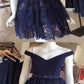2019 A-Line Dark Navy Off Shoulder Lace Short Homecoming Dresses  cg591