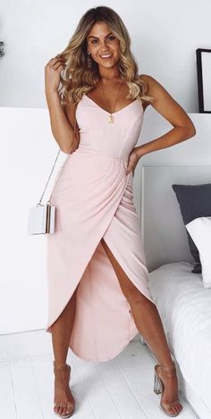 Simple Straps Pink Long Maxi prom Dress  cg5939
