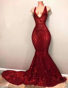 Sexy Burgundy Mermaid Sequins Deep V Neck Prom Dresses Long Evening Dresses  cg5981