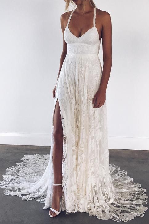 Charming Lace Long A-line Fashion Spaghetti Straps Wedding Dress , prom dresses cg619