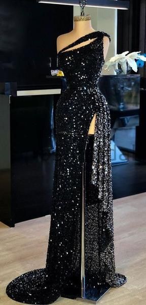 Mermaid Sparkly Sequin Black High Slit Sexy Elegant Modest Long Prom Dresses, evening dresses  cg6342