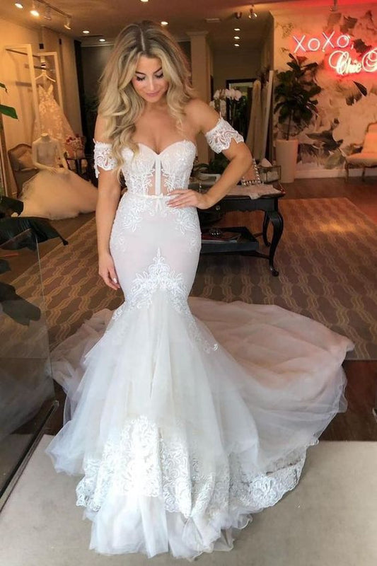 Mermaid Sweetheart Lace Court Train White Wedding prom Dress   cg6590