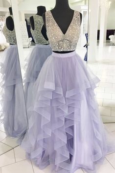 Purple two pieces beads long prom dress, purple evening dress  cg6657