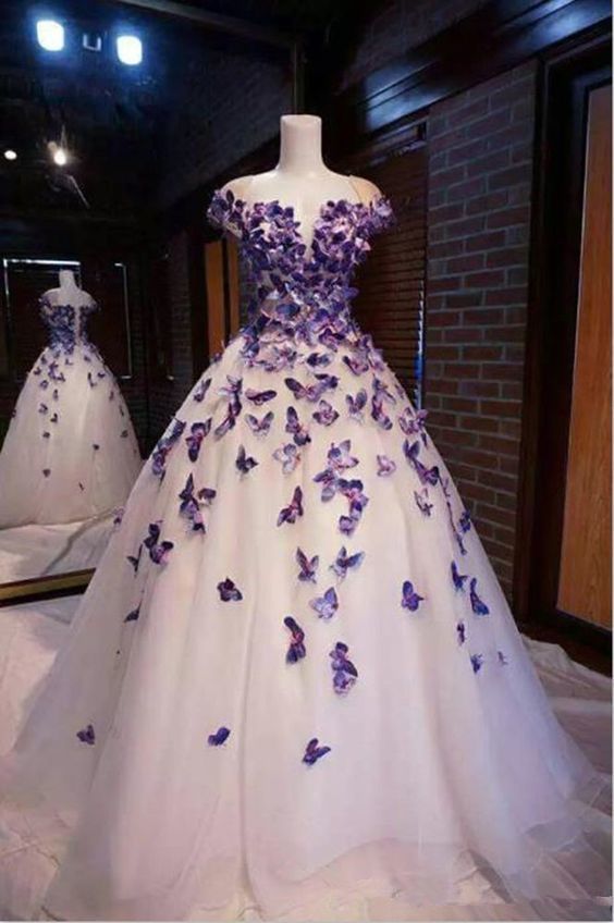 Purple Butterfly Appliques Ball Quinceanera Dress Birthday Party Sweet Gown prom dress  cg702