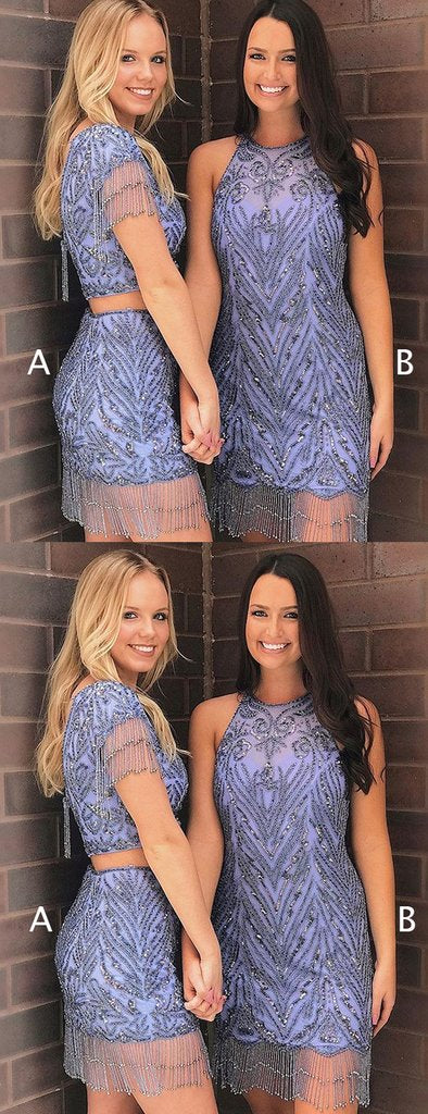 Lavender Silver Beading Sequin Mismatched Sheath Homecoming Dresses cg756