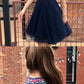 Navy Two Piece Embroidery High Neck Open Back Homecoming Dresses cg762