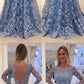 A-line prom dress, Lace Long Sleeve Flower Collar 2019 Long Prom Dress Evening Dress  cg797