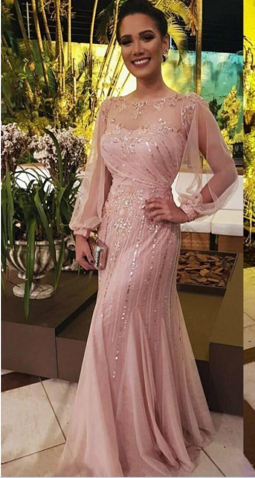 Shiny Sequined Mermaid Dresses Party Evening With Long Sleeves Sheer Bateau Neck Bead Prom Gowns Floor Length New Formal Dress cg799