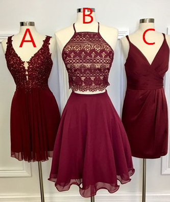 Two Piece Square Knee-Length Burgundy Homecoming Dress with Lace cg804