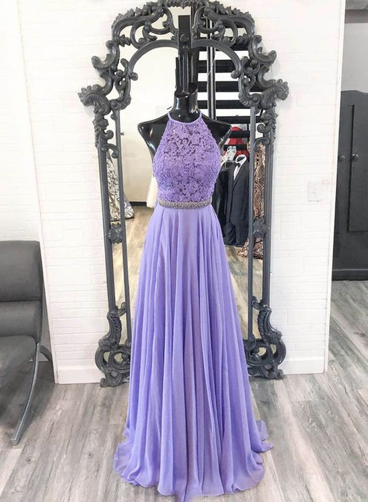 purple lace chiffon long prom dress, evening dress  cg8303