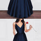 Red Long V-neck A-line Simple Princess Cheap Satin Prom Dresses cg834