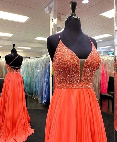 Beaded Orange Long Prom Dress  cg8656