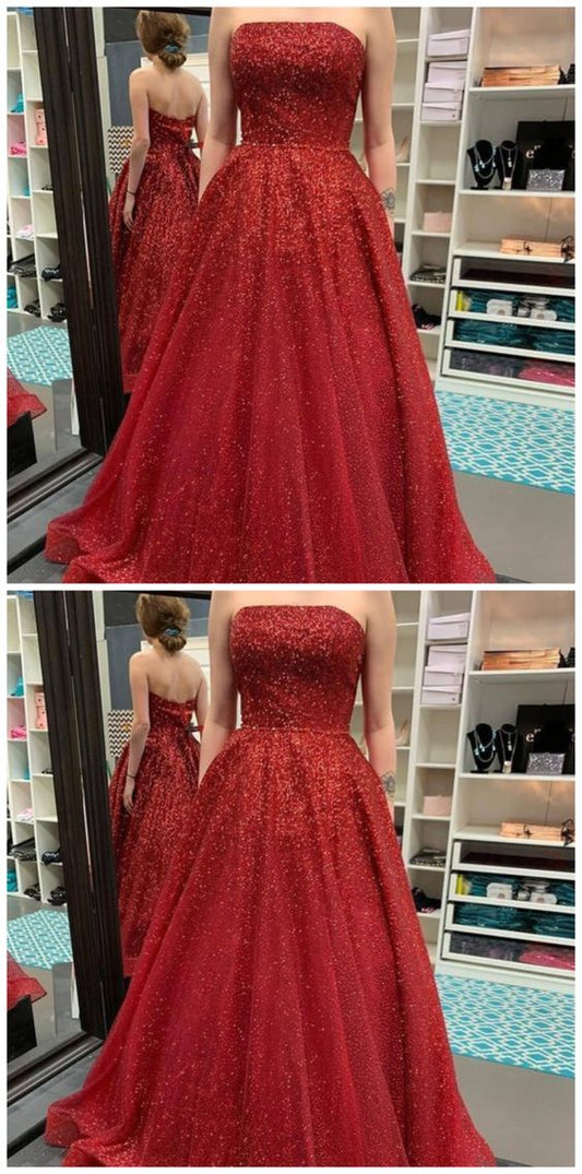 Glitter Red Sequins Long Ball Gown long prom dress  cg8972
