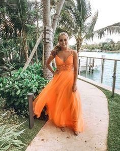 Straps Orange Boho Long Prom Dress   cg8995
