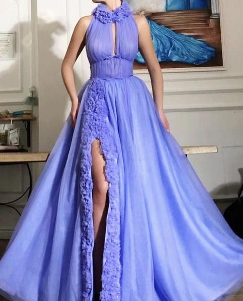 Handmade glittery tulle design and ribbons paty dress A-line shape with neck collar evening dress Prom Dresses  cg9004