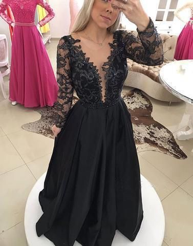 Back long sleeves floor-length prom dress, evening dresses  cg9026