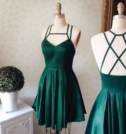 Emerald Homecoming Dress,Short Party Dress,Green Straps Formal Dress,V neck Short homecoming Dress cg905