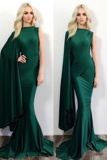 Dark Green Mermaid Evening Gowns One Shoulder Stylish Formal Prom Dresses   cg9090