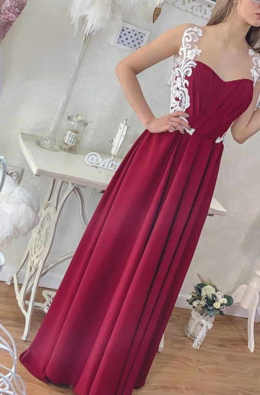 Elegant Red Chiffon Evening Party Dress, Appliques Long Prom Dress cg9109