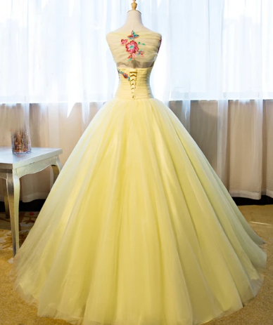 YELLOW TULLE OFF SHOULDER A-LINE FLOOR LENGTH EVENING DRESS PROM DRESS WITH FLOWER APPLIQUES  cg9194