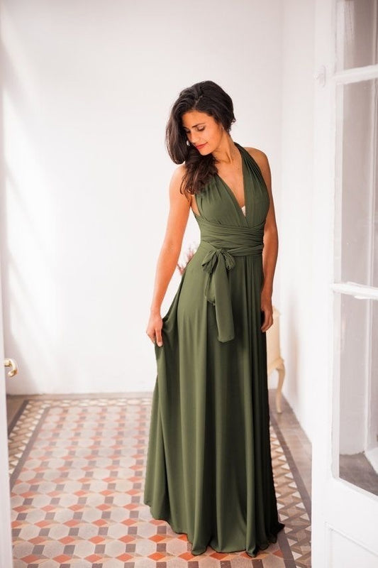 Olive Green Long Prom Dress   cg9209