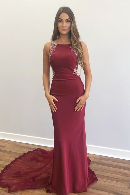 Mermaid Lace Appliques Beaded Red Prom Dress Long Evening Dress   cg9239