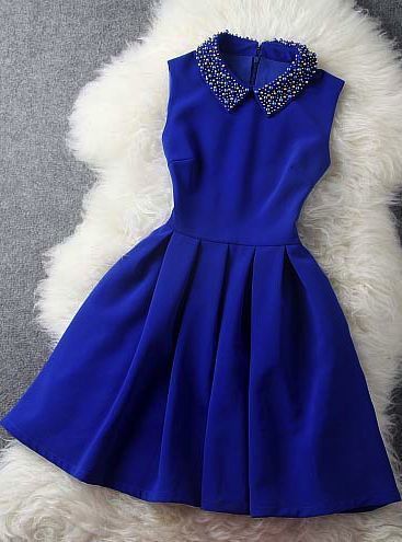 Blue dress with beaded collar homecoming dress cg924