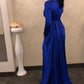 Royal Blue Long Sleeves Prom Dress With Split   cg9281