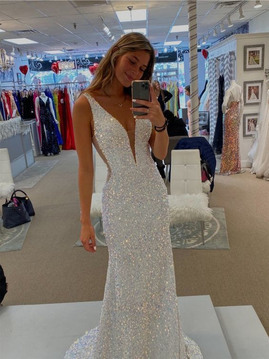 Mermaid Prom Dresses V Neck Evening Dress   cg9893